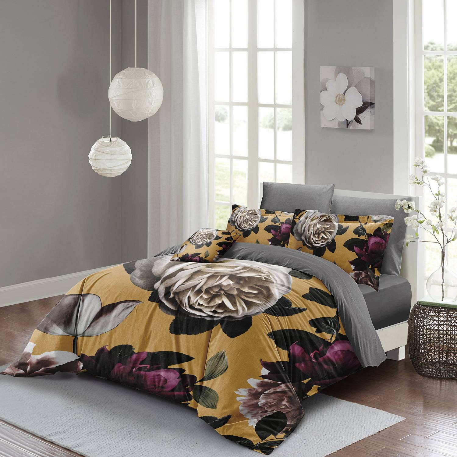 Набор постельного белья MonoHome Хюррем Цветы, 3D хлопковый сатин, двуспальный, 200x220 см, яркие цвета, воздухопроницаемость, минимальные складки