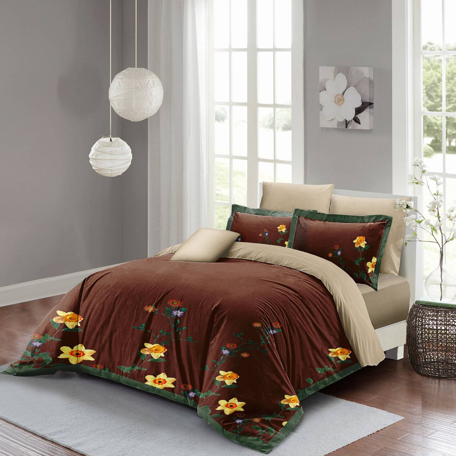 MonoHome Sun Flowers Çift Kişilik Nevresim Takımı 3D Pamuk Saten