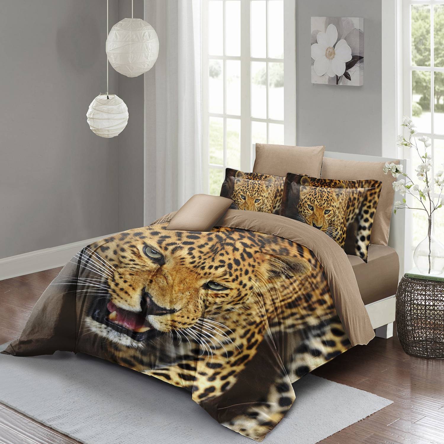MonoHome Wild Tiger Double Duvet Cover Set 3D Cotton Satin