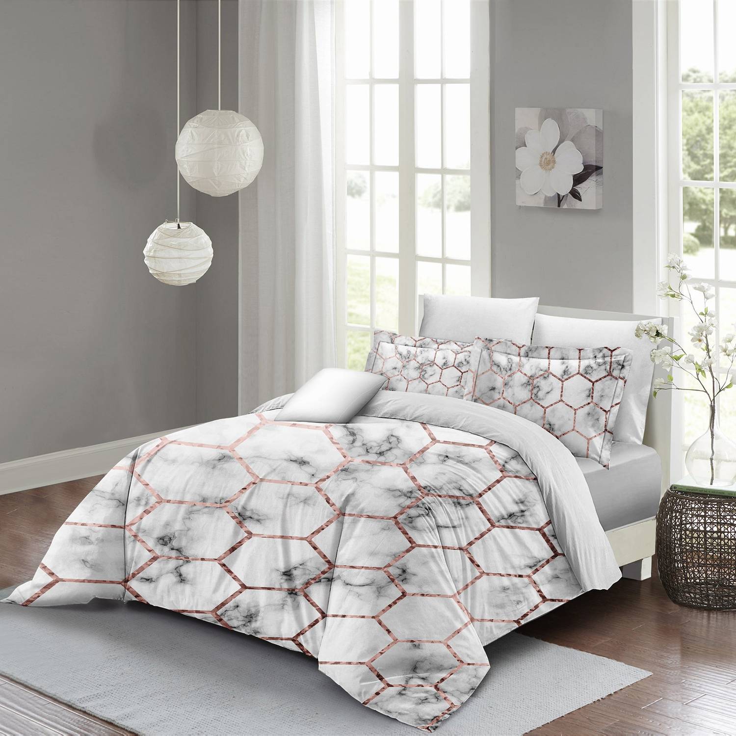 Комплект постільної білизни MonoHome Marble Geo для двоспального ліжка 3D бавовняний сатин із цифровим друком