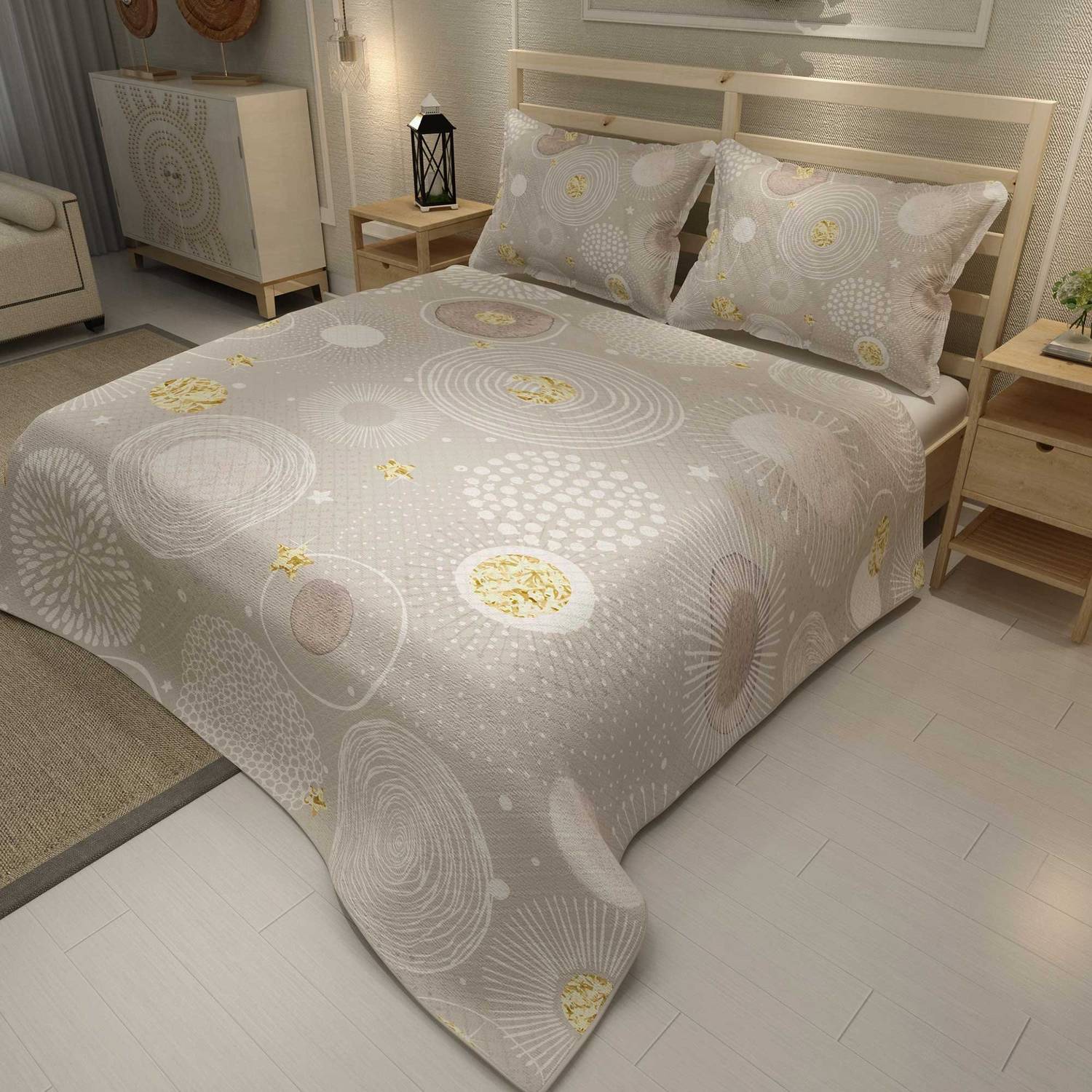 Комплект покривал MonoHome з жакардової тканини з 3D цифровим друком М'які кола, 220x240 см, 2 наволочки 50x70 см