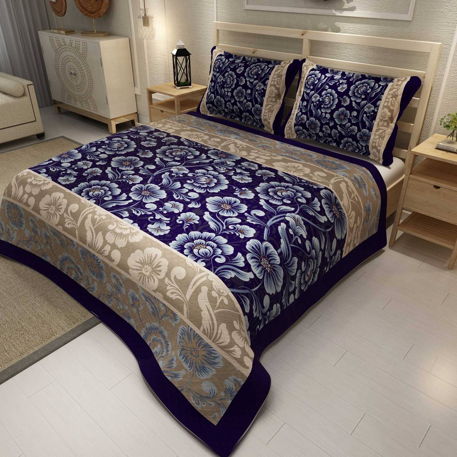 Ковдра MonoHome з жакардовим плетінням, 3D цифровий друк, блакитний, плющ, два наволочки, класична елегантність для спокійного сну