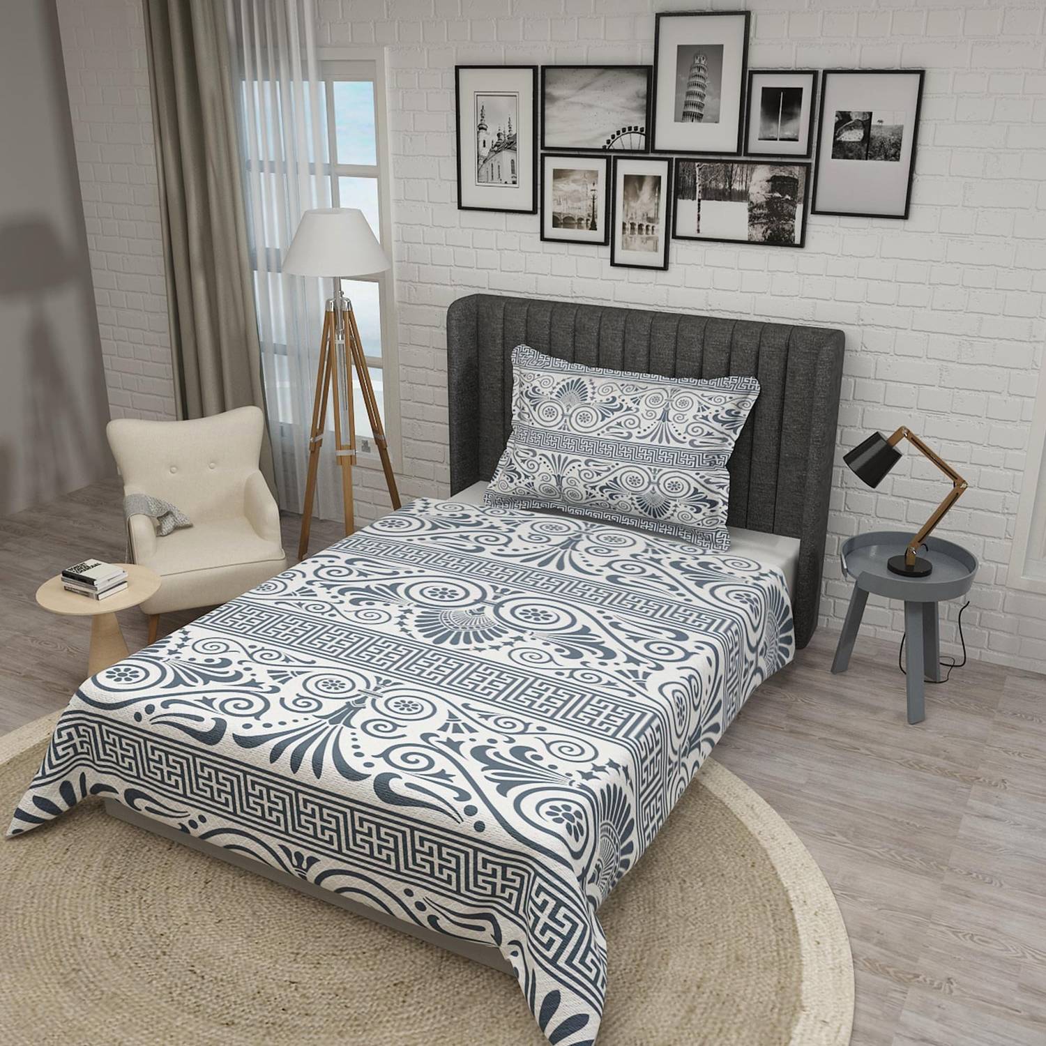 Одноосібний пікейний комплект MonoHome з жакарного бавовняного тканини 3D з етнічним дизайном для комфортного сну