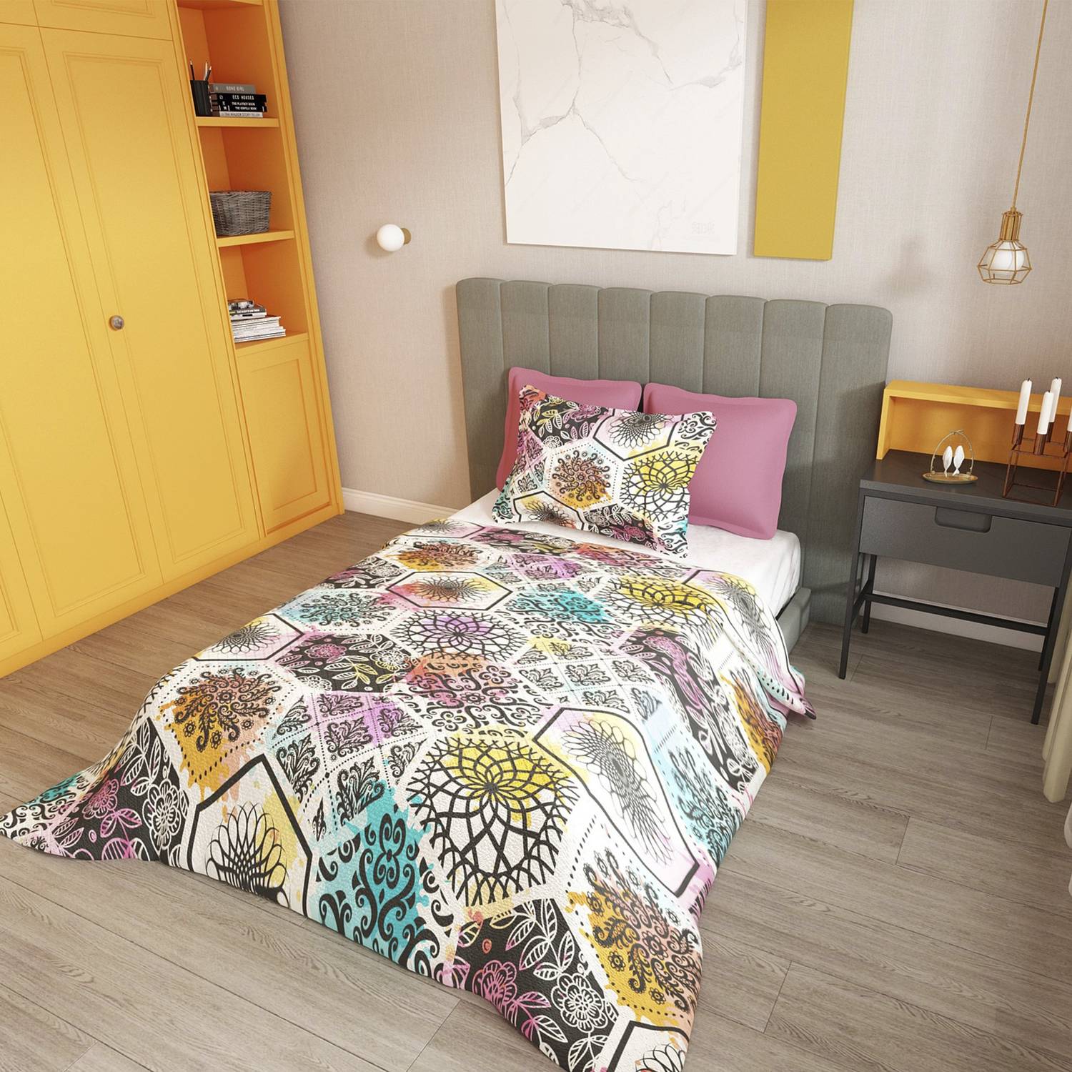 MonoHome Single Pique Set Jacquard Woven Cotton 3D Patchwork Tiles