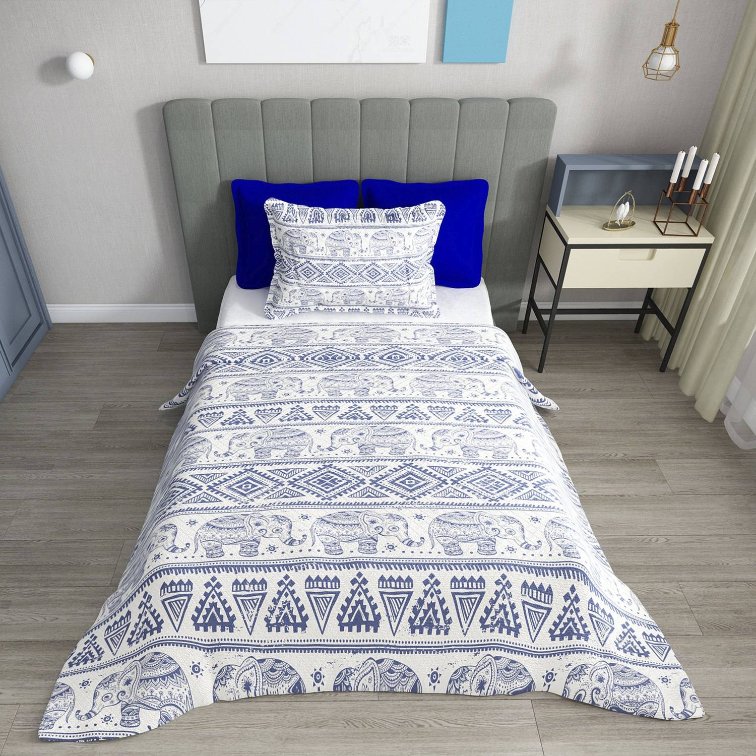 MonoHome Single Pique Set Jacquard Woven Cotton 3D Ethnic Elephant