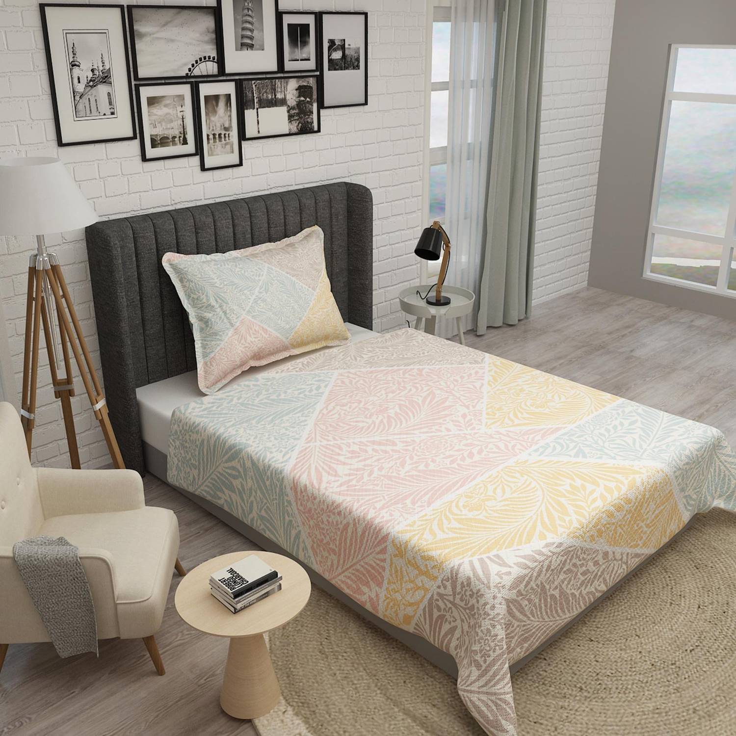 MonoHome Single Pique Set Jacquard Woven Cotton 3D Mix Leaf