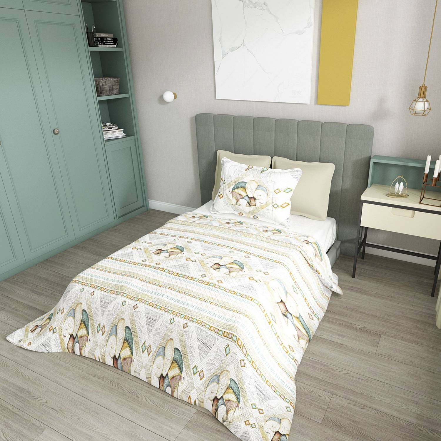 MonoHome Single Pique Set Jacquard Woven Cotton 3D Vintage Elephant