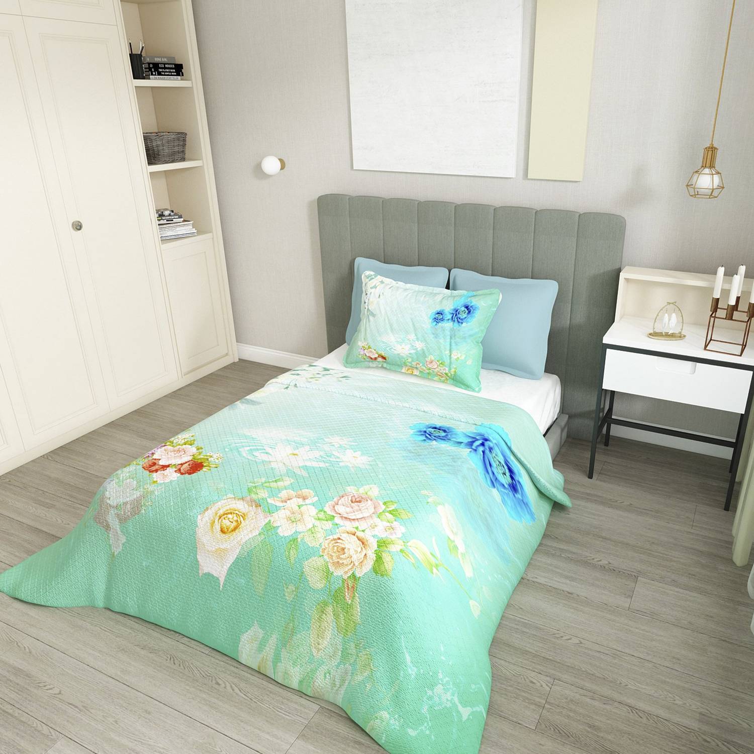 MonoHome Tek Kişilik Pike Takımı Jakar Dokuma Pamuklu 3D Water Flowers