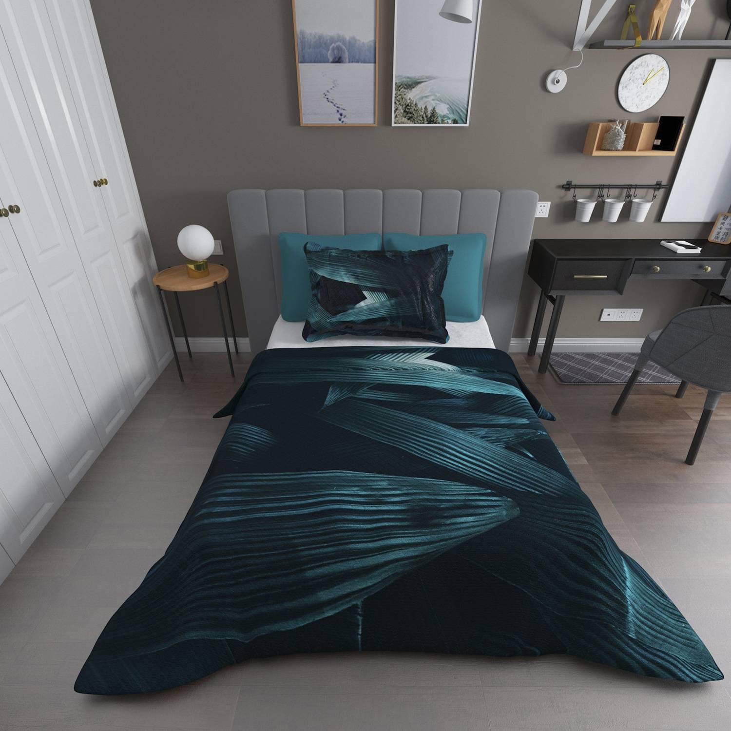 Односпальний комплект покривал MonoHome з жакардовим плетінням, 3D цифровий друк, глибокий нефрит