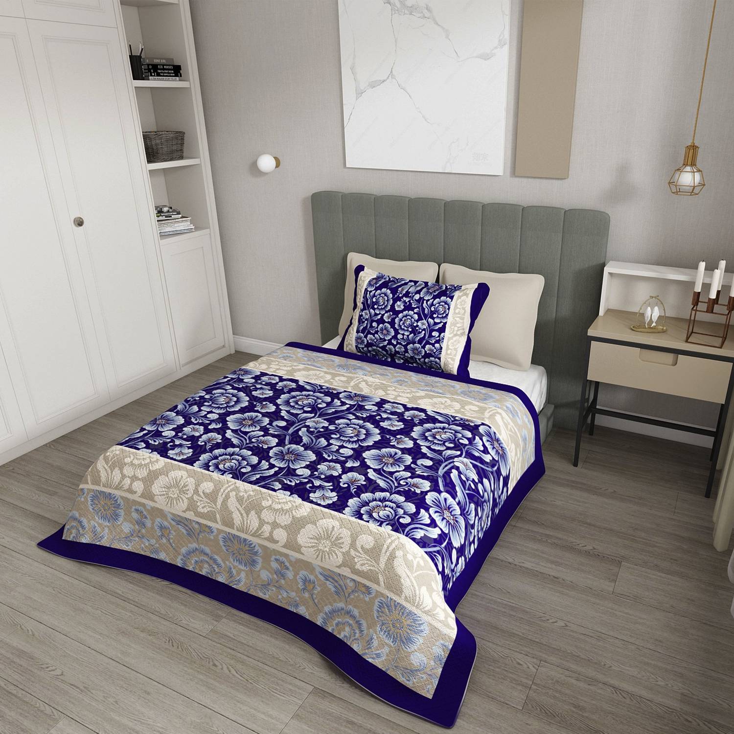 MonoHome Single Pique Set Jacquard Woven Cotton 3D Blue Ivy