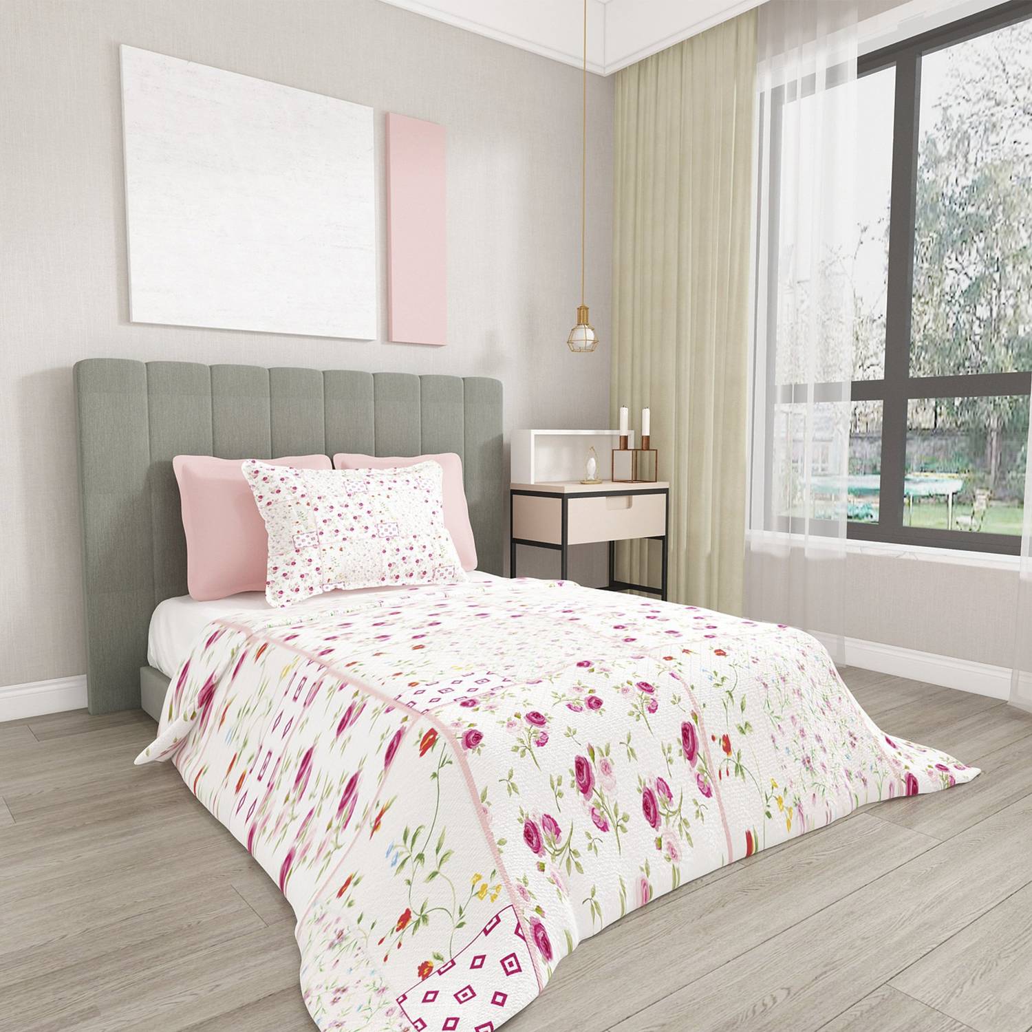 Односпальний комплект покривал MonoHome з жакардовим плетенням 3D, квітковий візерунок, 170x240 см, з подушкою 50x70 см, екологічний і м'який текстиль