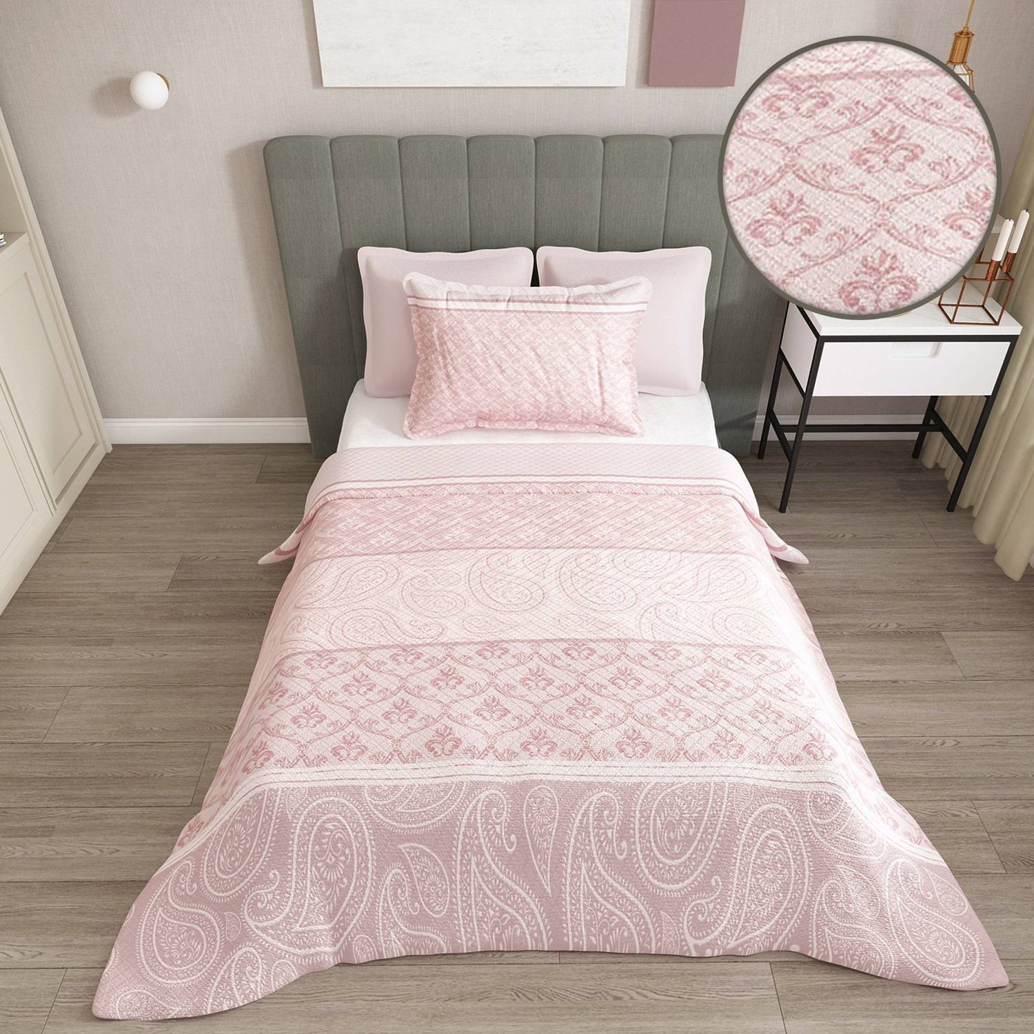 MonoHome Single Pique Set Jacquard Woven Cotton 3D Pink Sumurg