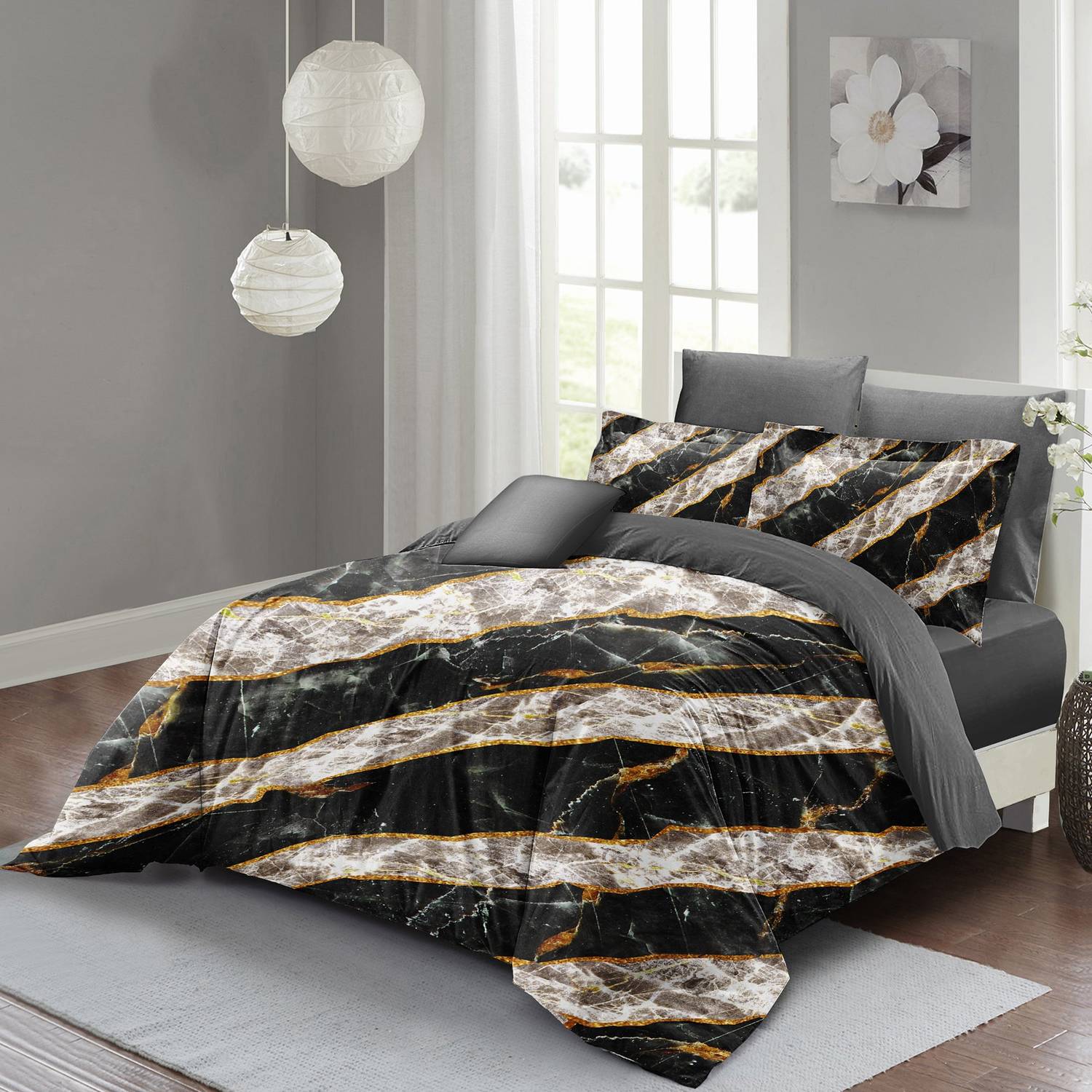 MonoHome Duvet Cover Set Double 3D Cotton Satin Zebra Marble