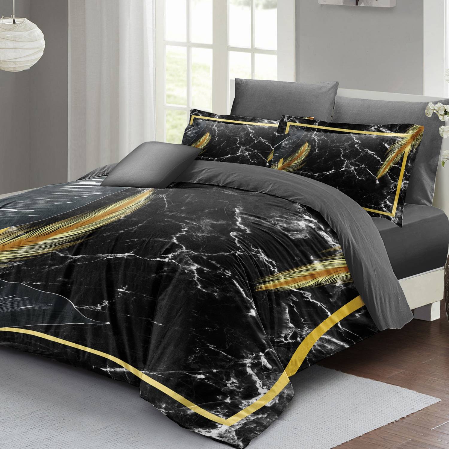 Комплект постільної білизни MonoHome з 3D бавовняного сатину Dark Marble для двоспального ліжка 200x220 см, живі кольори, органічна тканина