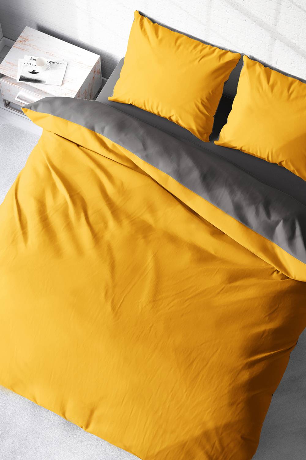 Monohome Deluxe Çift Taraflı Pamuk Ranforce Çift Kişilik Nevresim Takımı Gri-Sarı