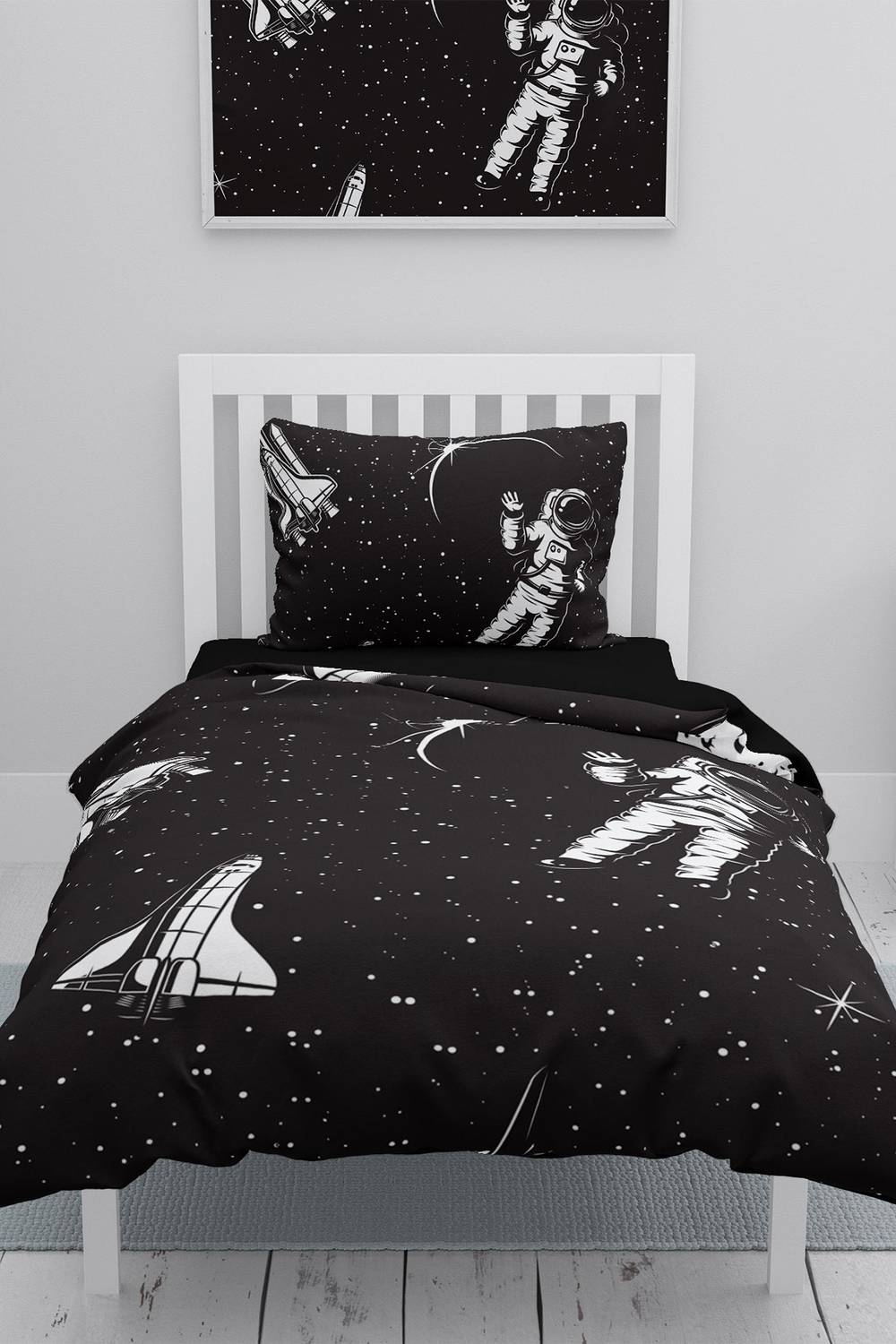 طقم غطاء لحاف أطفال من الساتان القطني ثلاثي الأبعاد لرائد الفضاء MonoHome Space