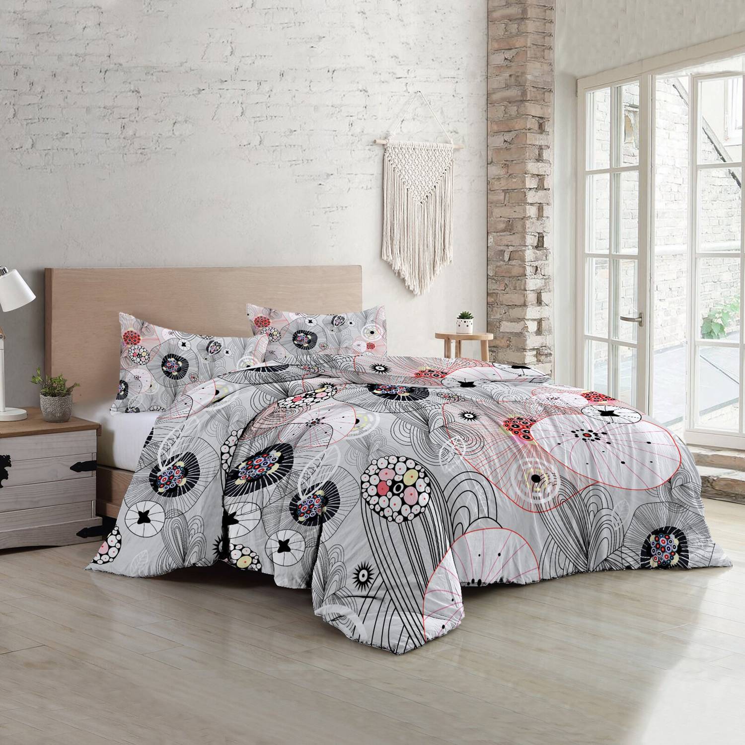 Комплект постільної білизни MonoHome Grey Energy Luxury з бавовняного сатину, 200x220 см, Оксфорд подушка, яскраві кольори, 100% комфортний, сучасний дизайн