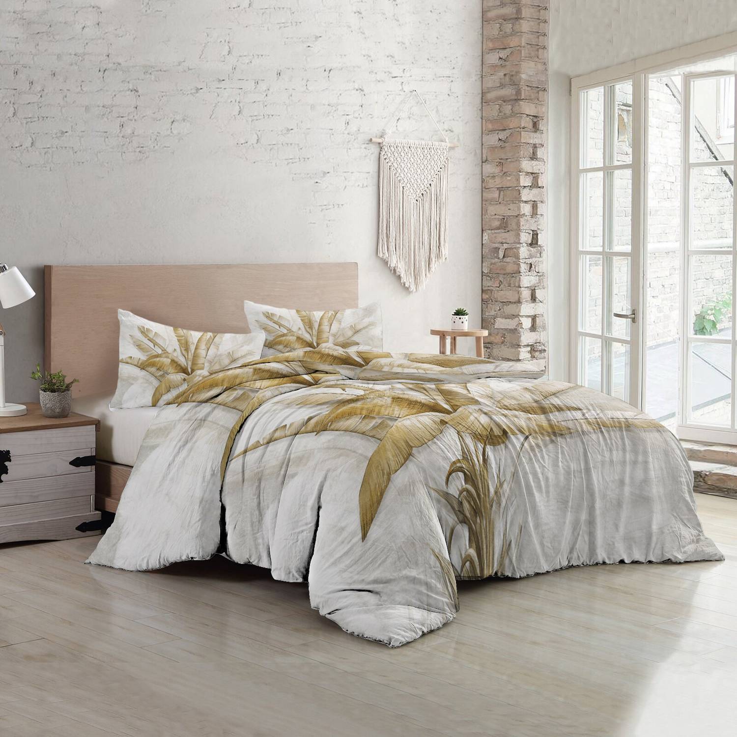 مجموعة غطاء لحاف من الساتان القطني المزدوج الفاخر MonoHome Retro Palm