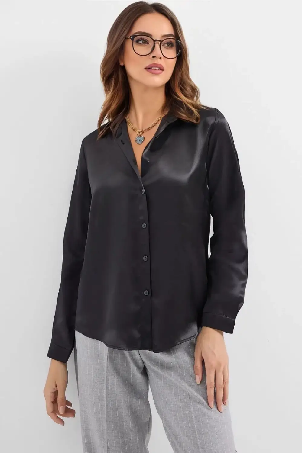 Жіноча чорна сорочка для хустки, легка, шовковистий сатин, доступні розміри 34-50