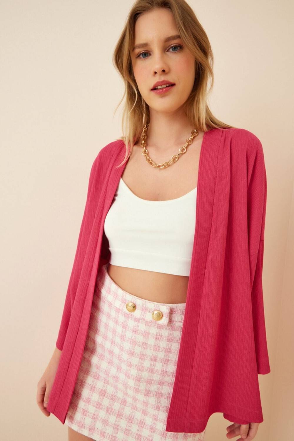 جاكيت نسائي موسمي ذو ياقة مفتوحة من الأمام باللون الوردي HZL22S-BD158621