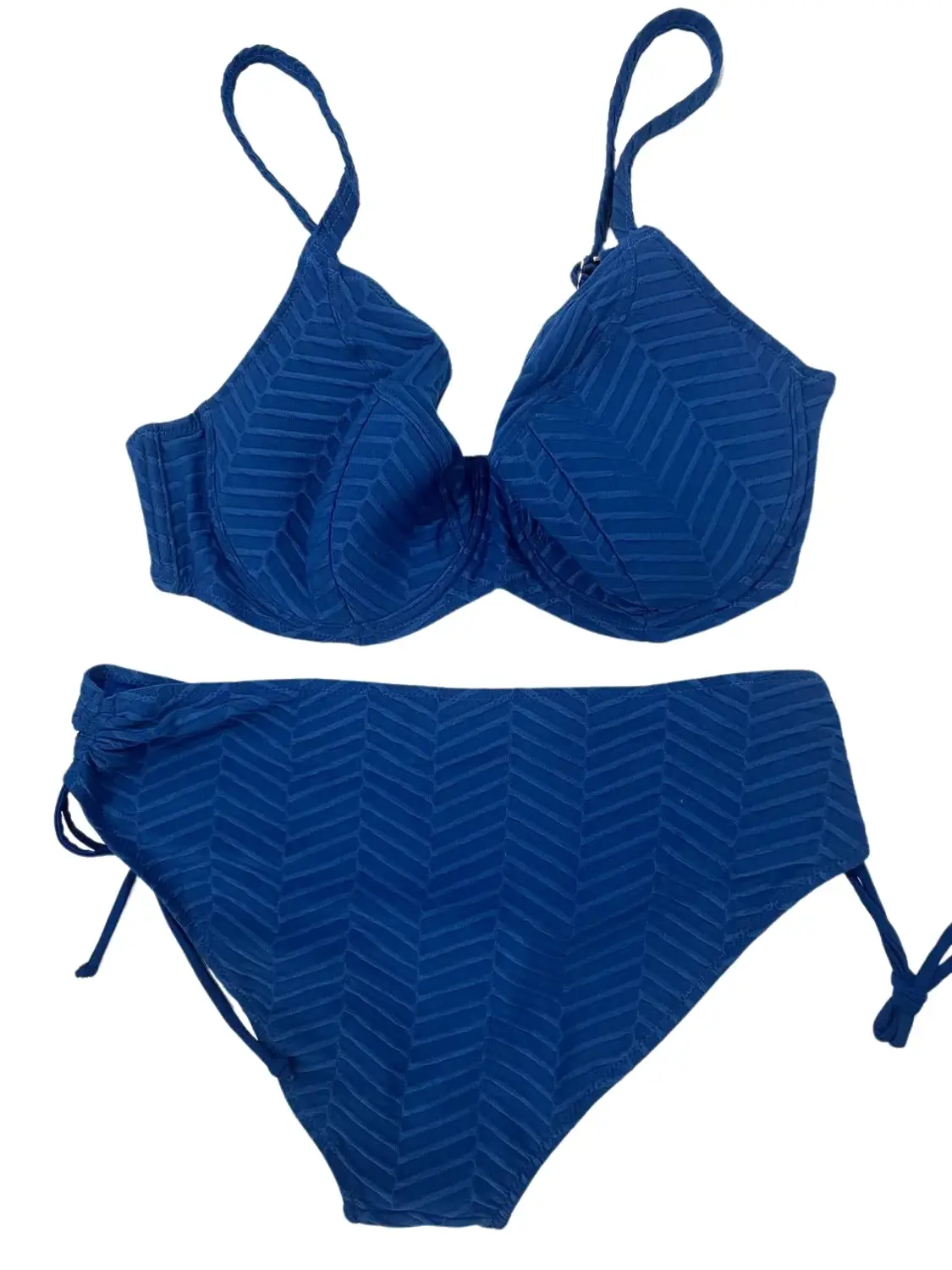 Kadın Saks Mavi Desenli Büyük Beden Astarlı Bikini Takım HZL25S-LC4004