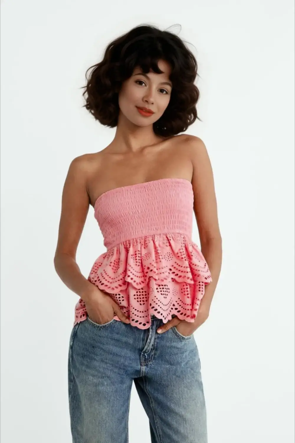 Жіночий рожевий блузон з еластичними вставками та спідницею HZL24S-ZK11111