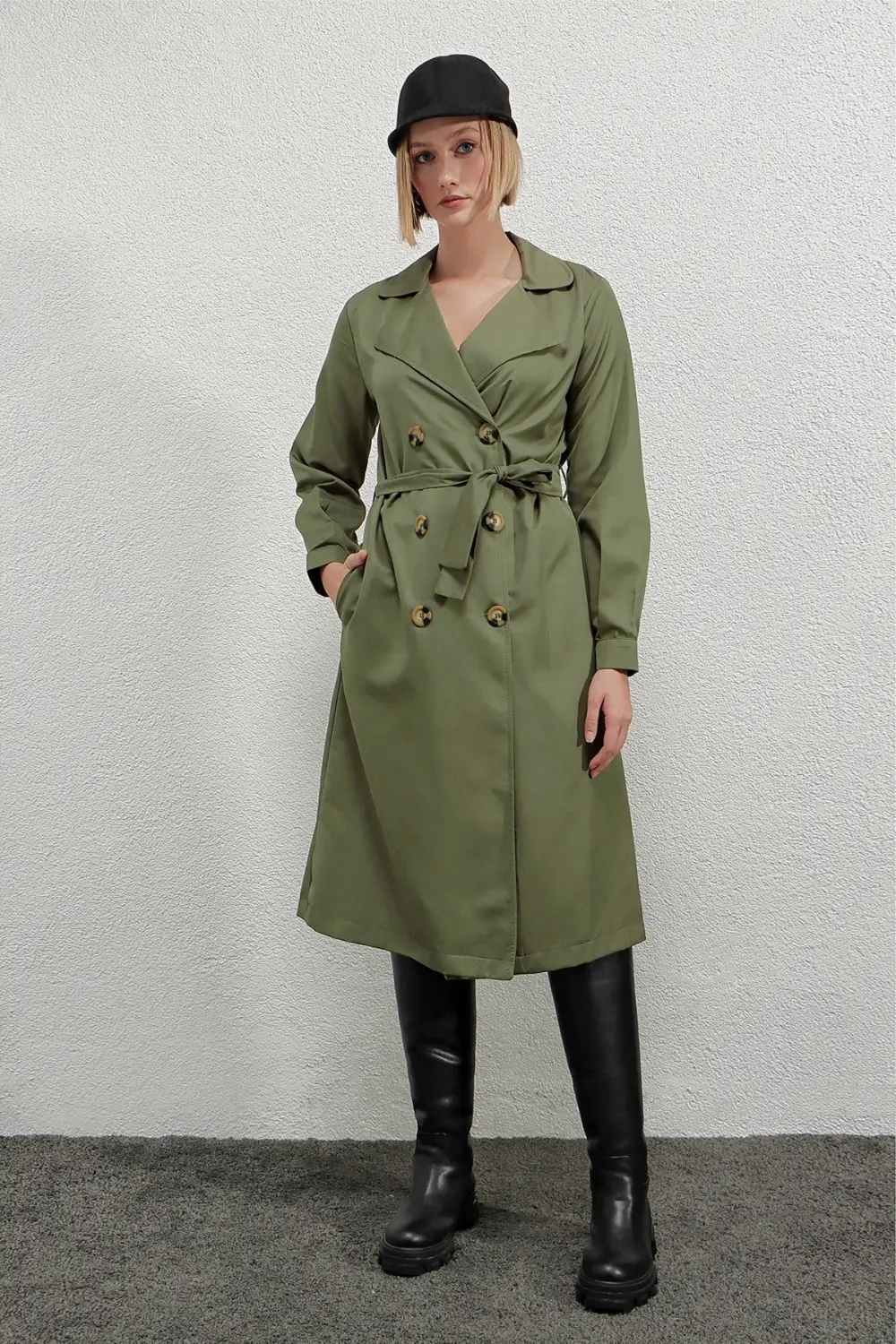 Women's Çağla Double Breasted Collar Belted Unlined Seasonal Comfortable Trench Coat HZL22S-BD158531