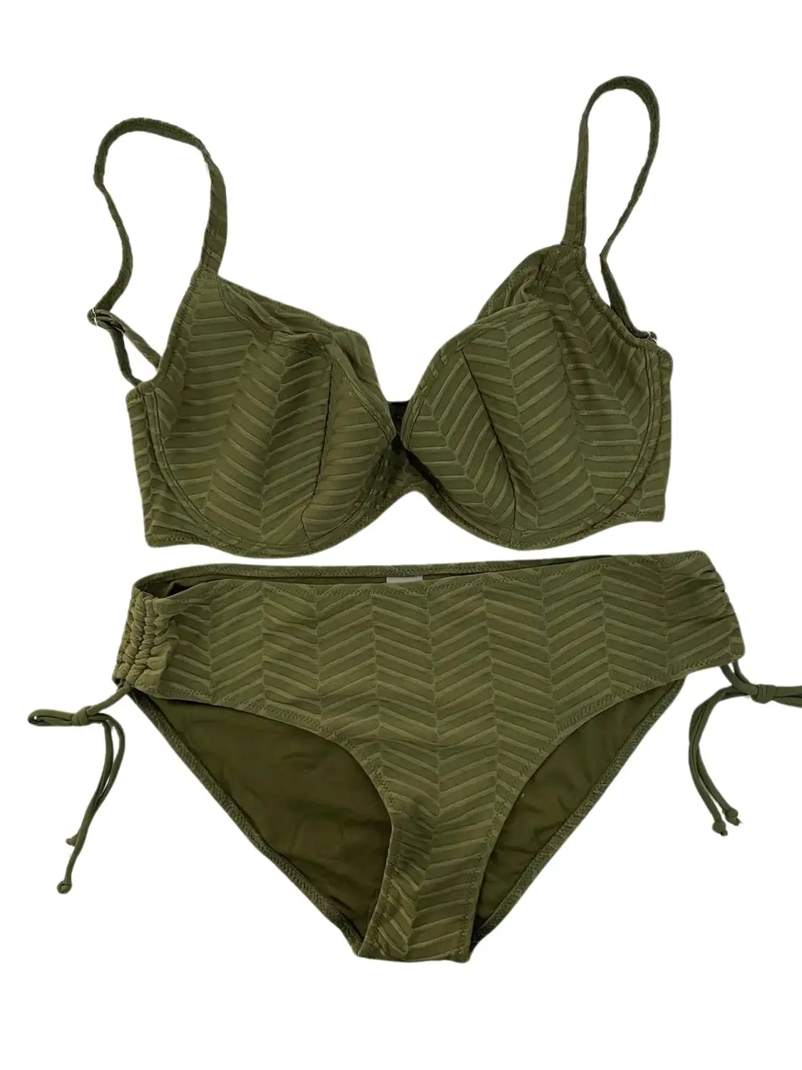 Жіночий бікіні комплект з підкладкою, великих розмірів, оливкового кольору, регульовані бретельки, 82% поліестер, 18% еластан