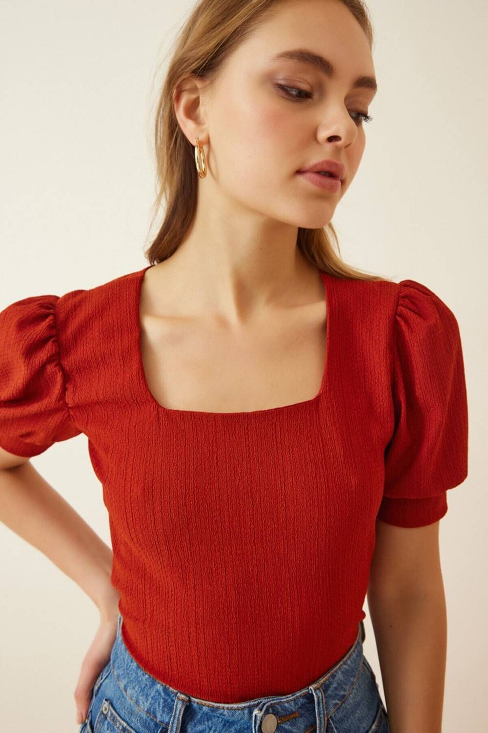 Women's Tile Square Collar Knitted Blouse HZL22W-BD104091