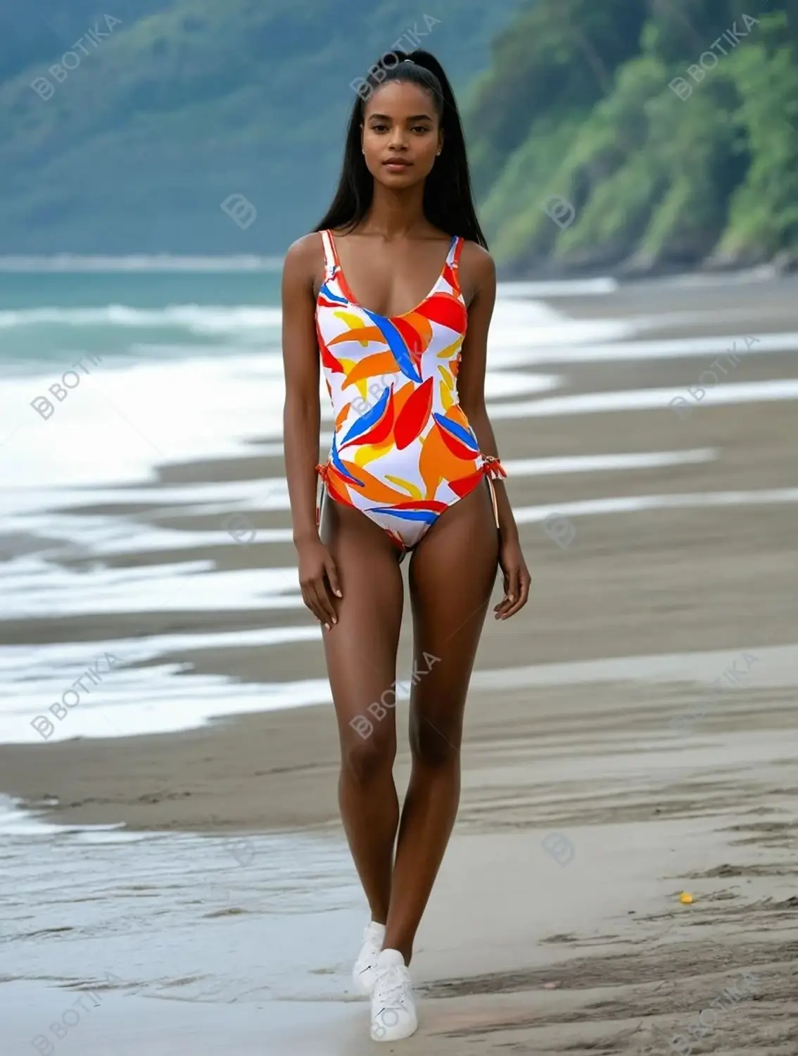 Kadın Çok Renkli Tropikal Desenli Astarlı Mayo HZL25S-AR1823