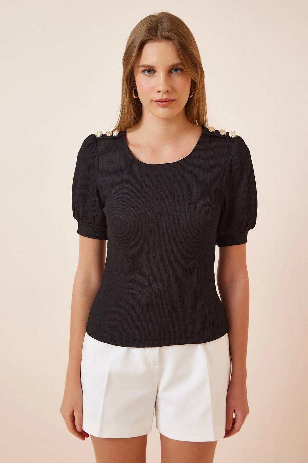 Women's Black Shoulder Detailed Knitted Blouse HZL23S-BD104681