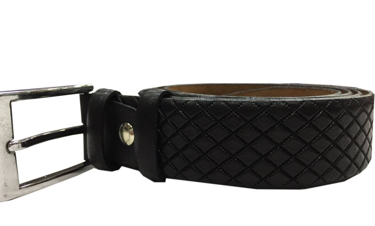 Varetta Men's Black Cross Pattern Leather Belt