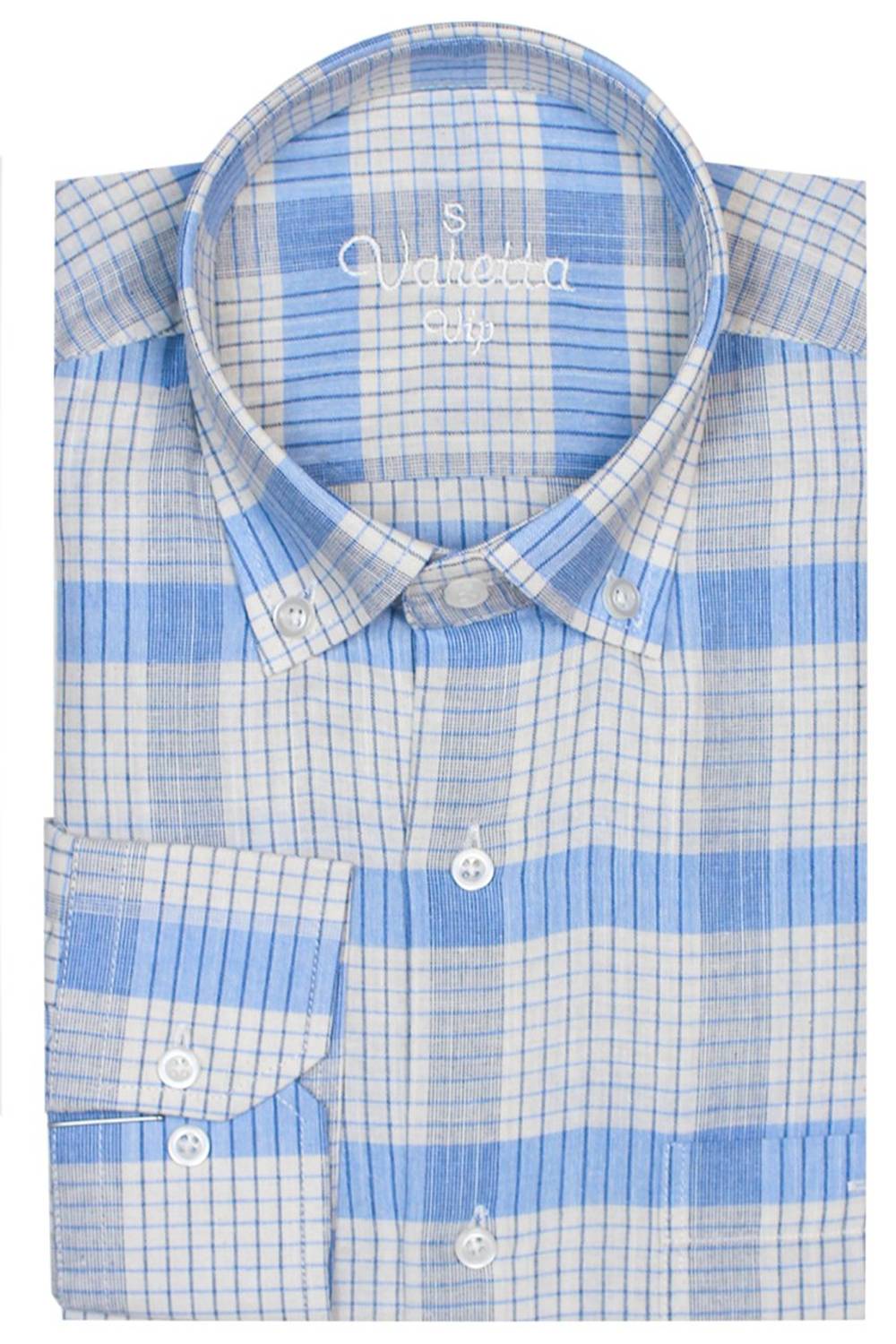 قميص رجالي كلاسيكي من القطن 100٪ بياقة بأزرار وجيب أزرق