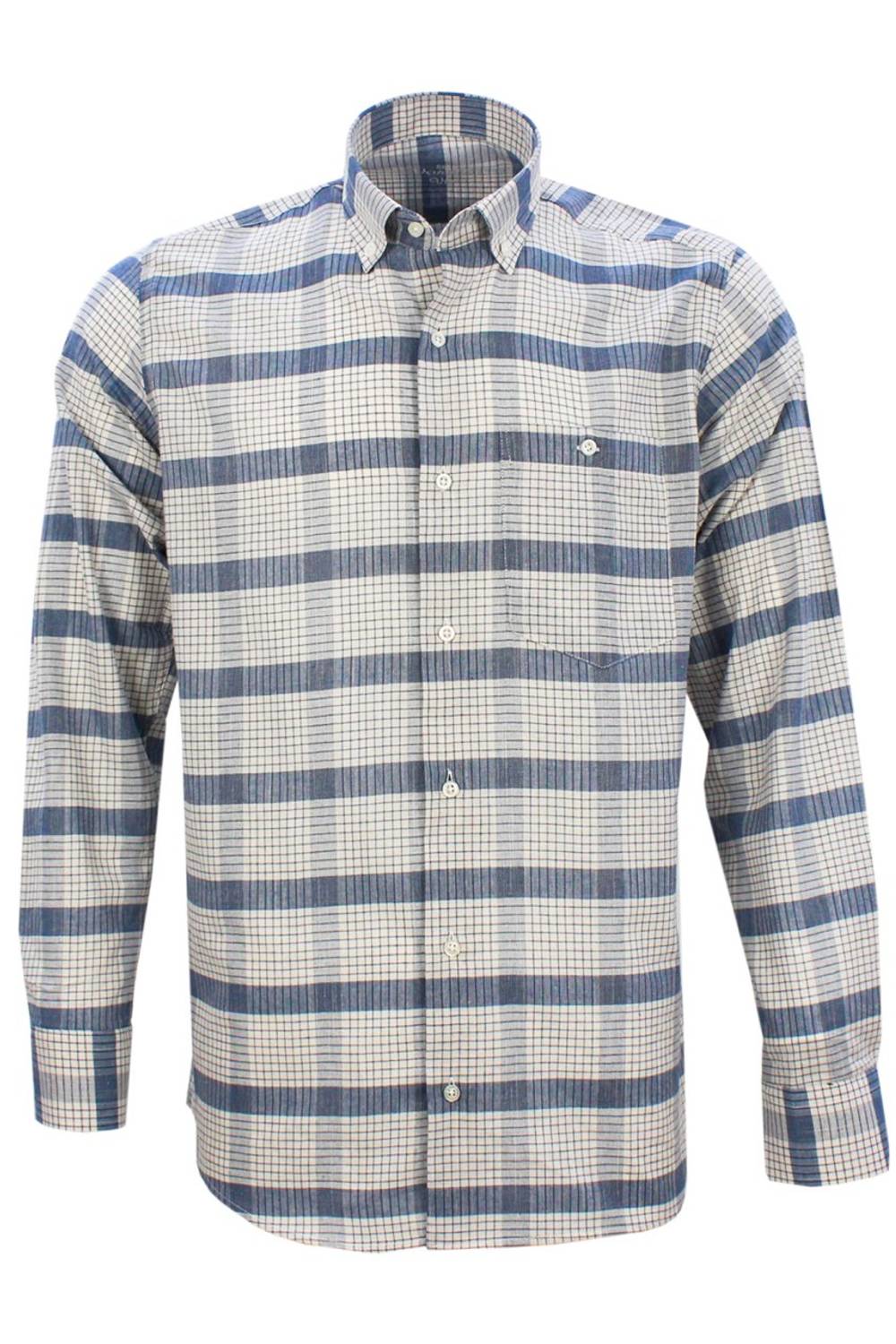 Мужская рубашка синего цвета с классическим кроем, 100% хлопок, длинный рукав, пуговка на воротнике, один карман, сделано в Турции