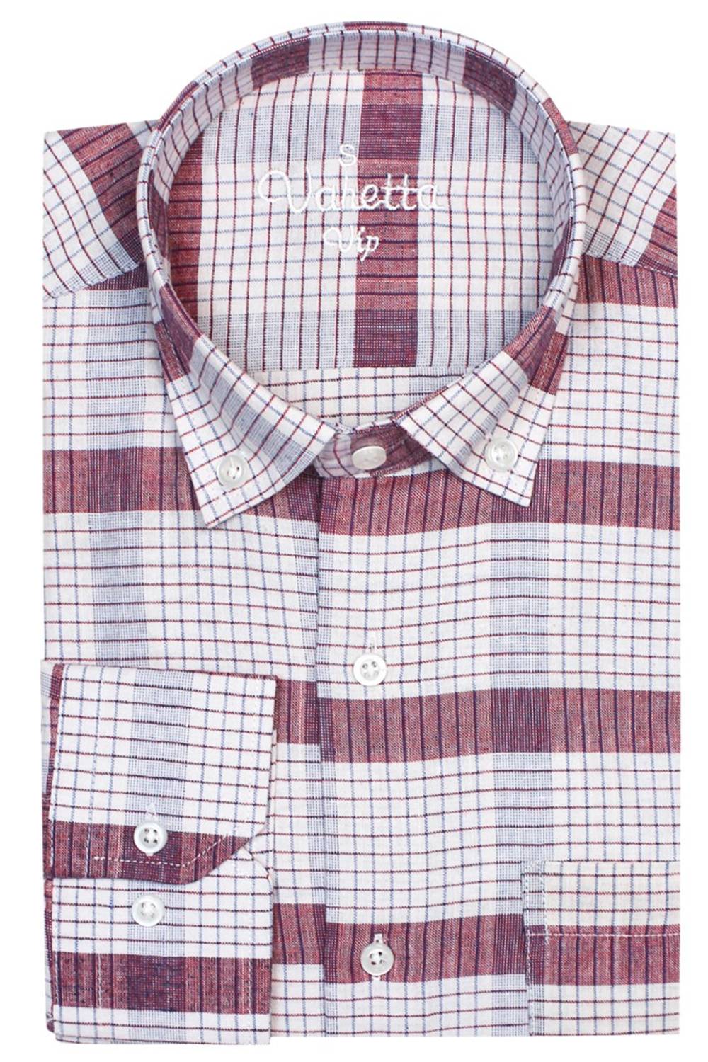 100% Cotton Classic Cut Buttoned Collar Pocket Claret Red Checked Men's Shirt