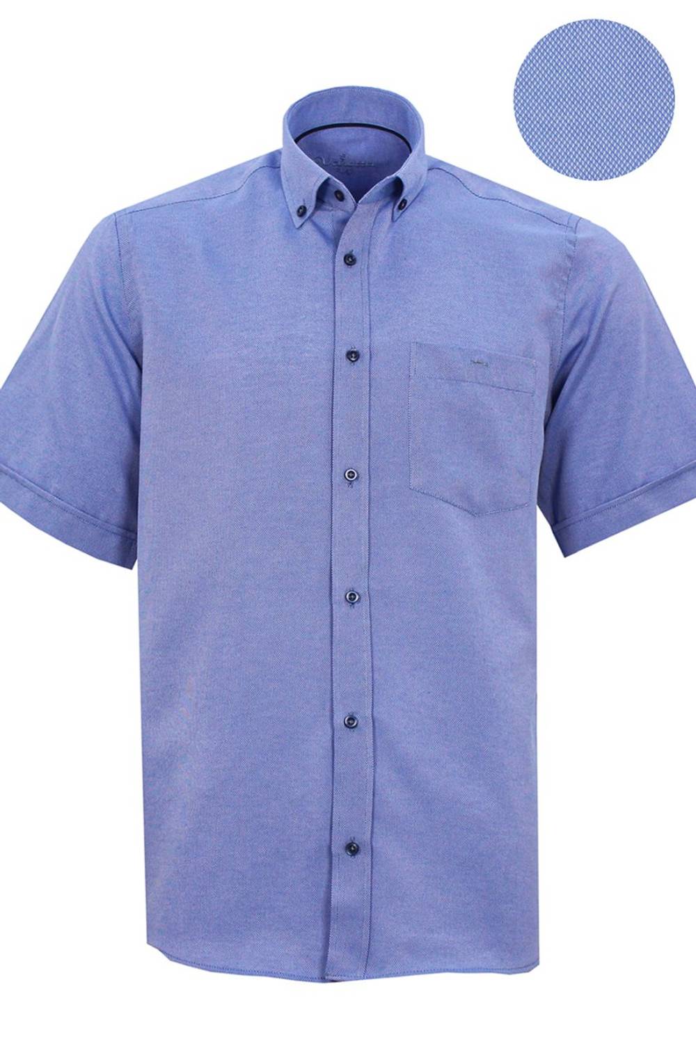 Men's Navy Blue Short Sleeve Classic Cut Oxford Collar Buttoned Men's Shirt
