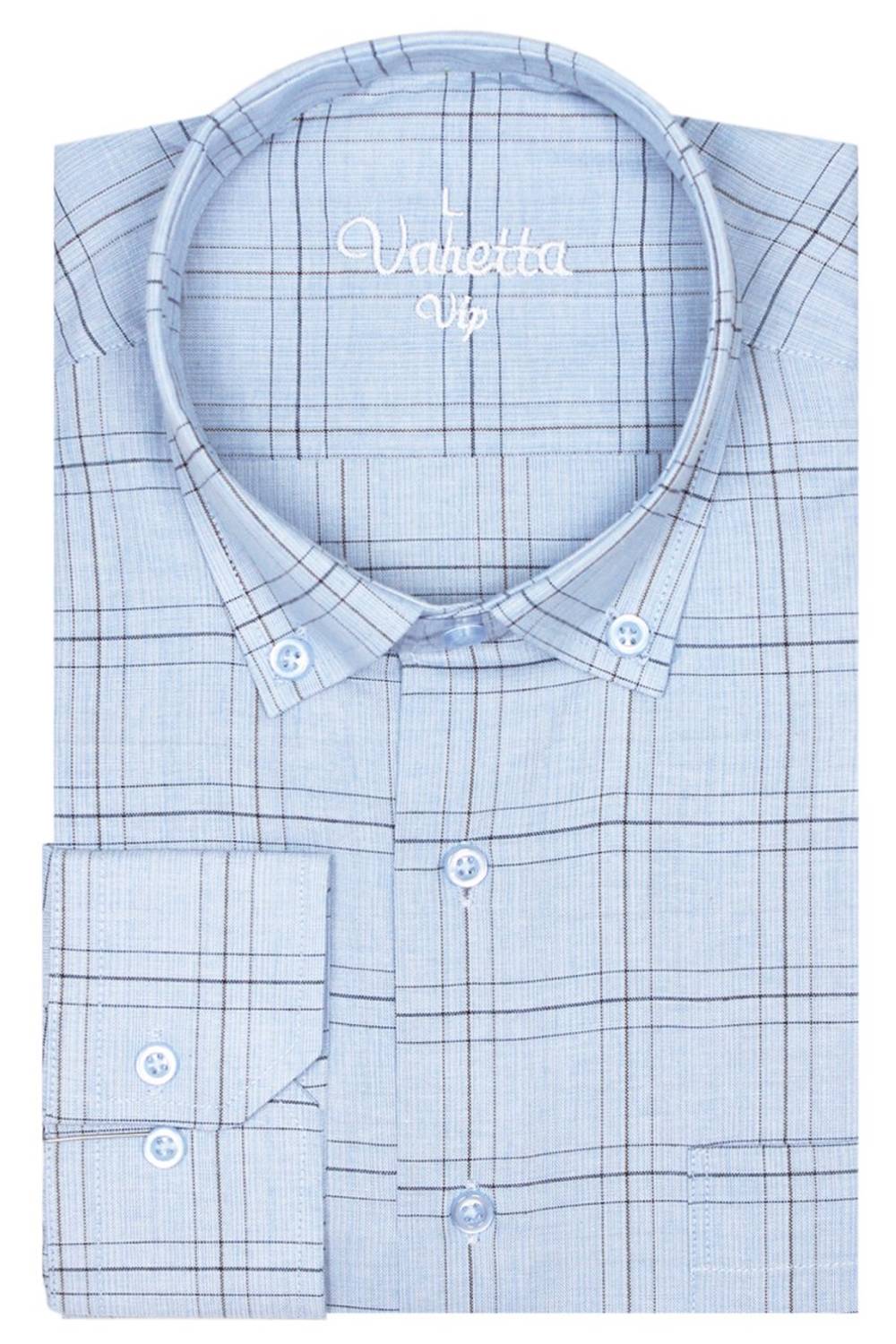 Varetta Men's Light Blue Classic Cut Collar Buttoned Single Pocket Check Shirt