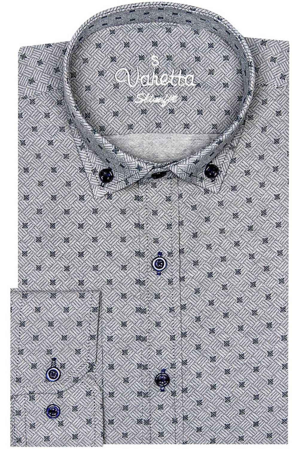 Men's Slim Fit Gray Patterned Sleeve-Covered Men's Shirt