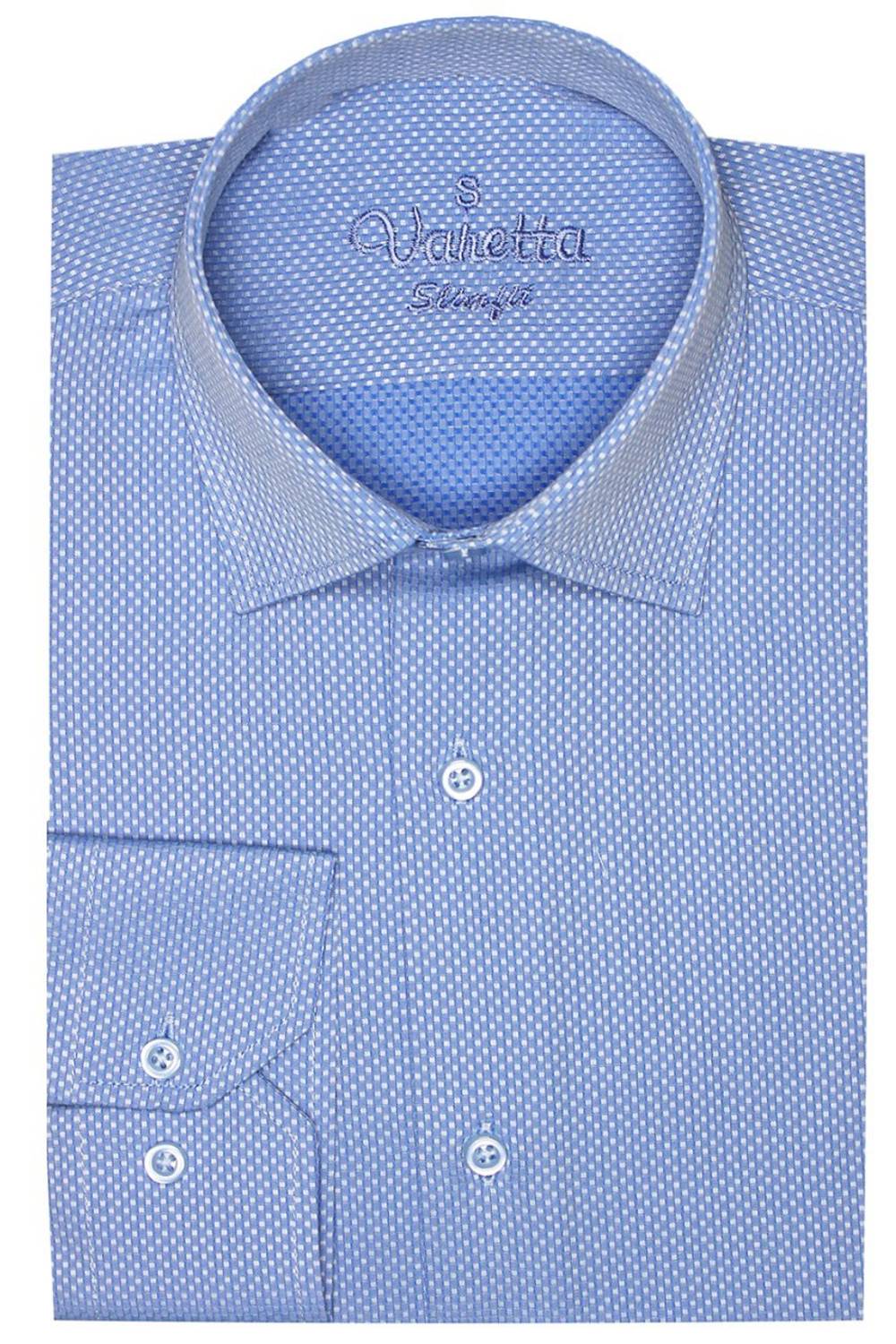 Men's Navy Blue Long Sleeve Mini Pattern Slim Fit Men's Shirt