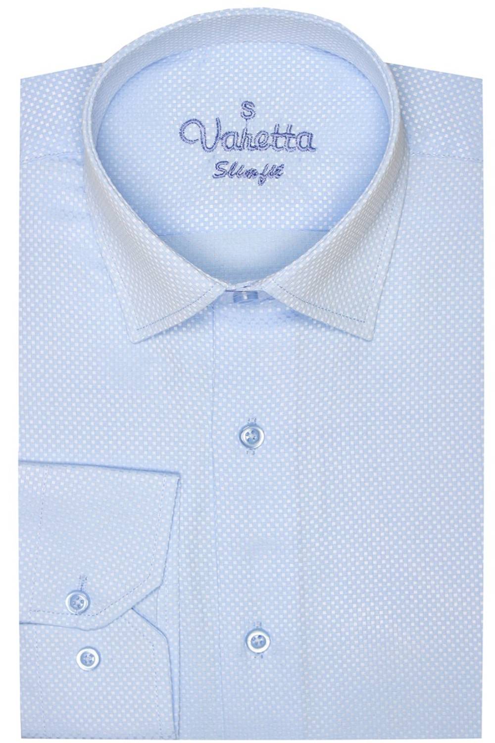 Erkek Buz Mavi Mini Desen Slim Fit Uzun Kol Erkek Gömlek