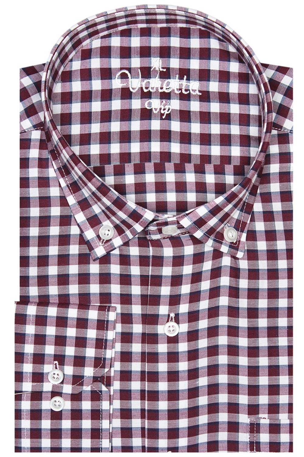 Erkek Bordo Uzun Kol Kareli Klasik kesim Yaka Düğmeli Cepli Gömlek