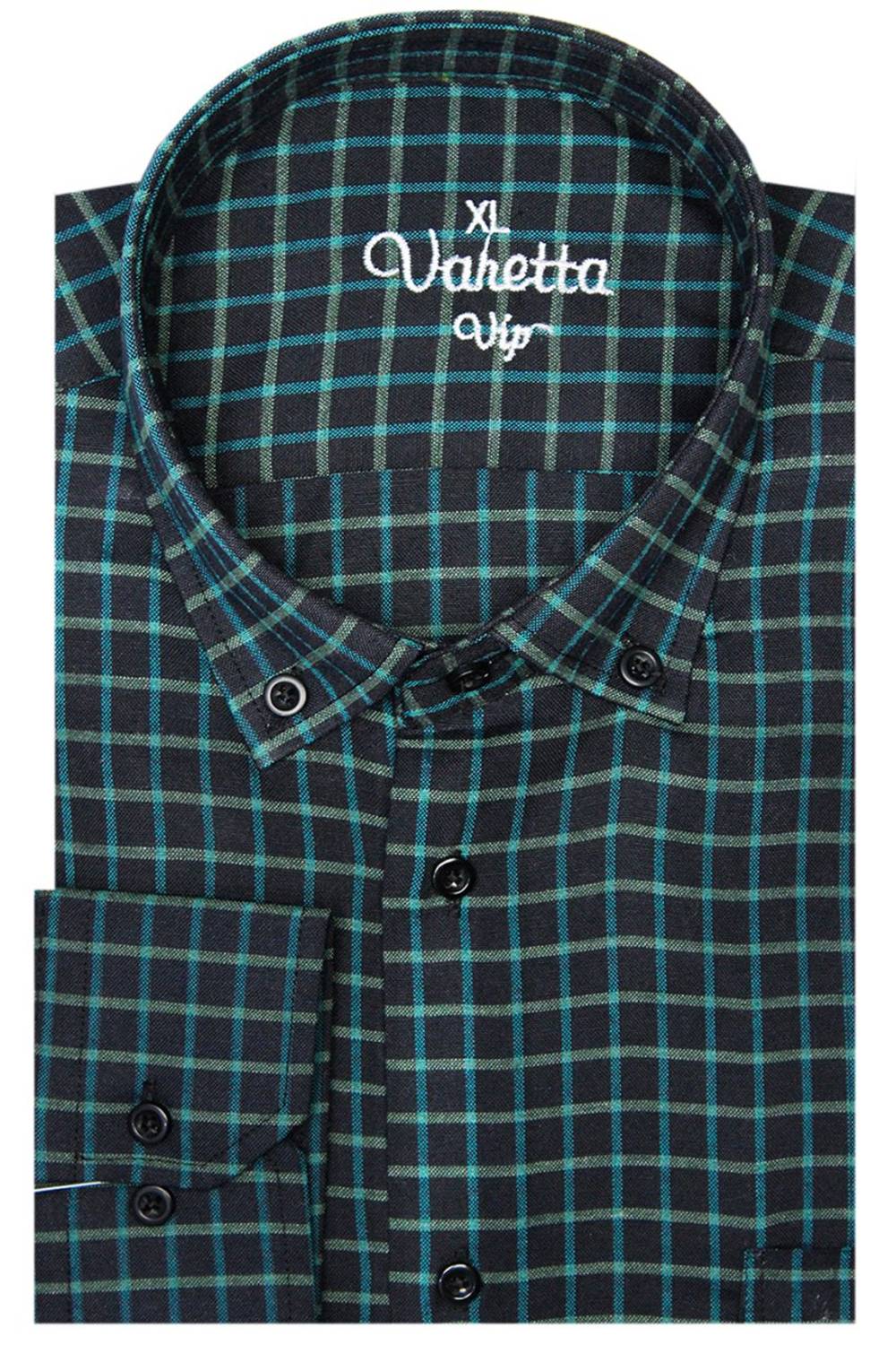 Erkek Siyah Yeşil Uzun Kol Ekose Kareli Klasik kesim Yaka Düğmeli Cepli Gömlek