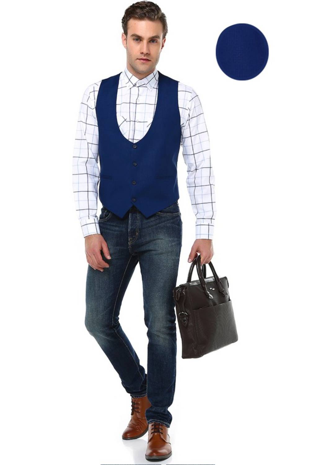 Синий мужской жилет Slim Fit для бизнес-стиля с регулируемой спинкой