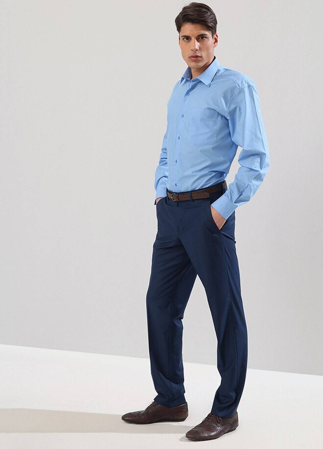 Men's Light Navy Blue Polyviscon Fabric Trousers