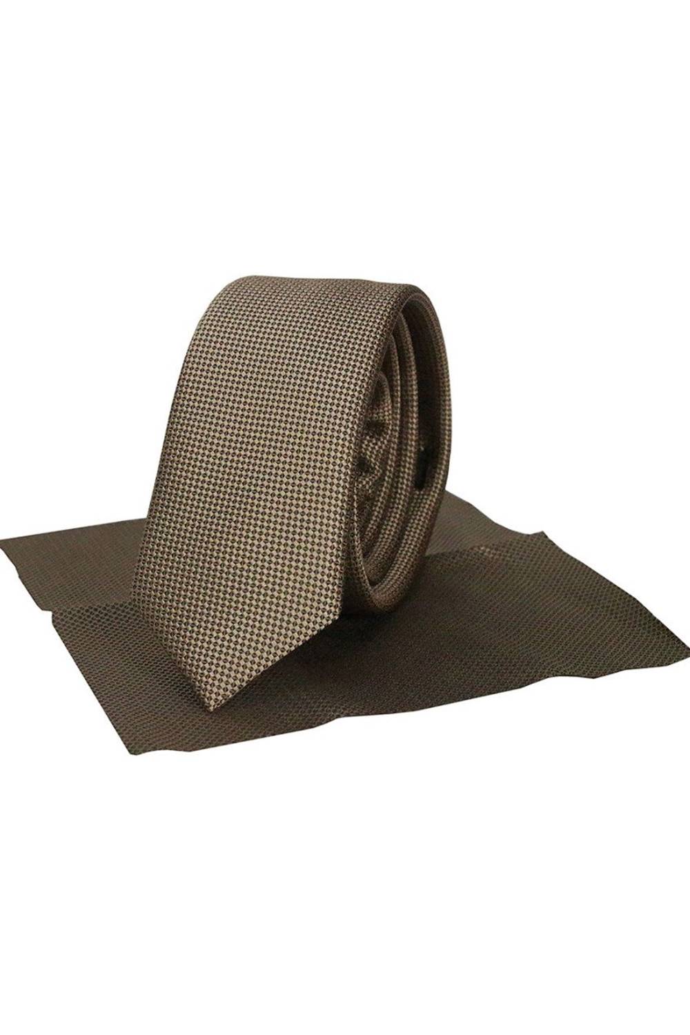 ربطة عنق منديل ضيقة بنمط العيينة دوبي بنية داكنة للرجال