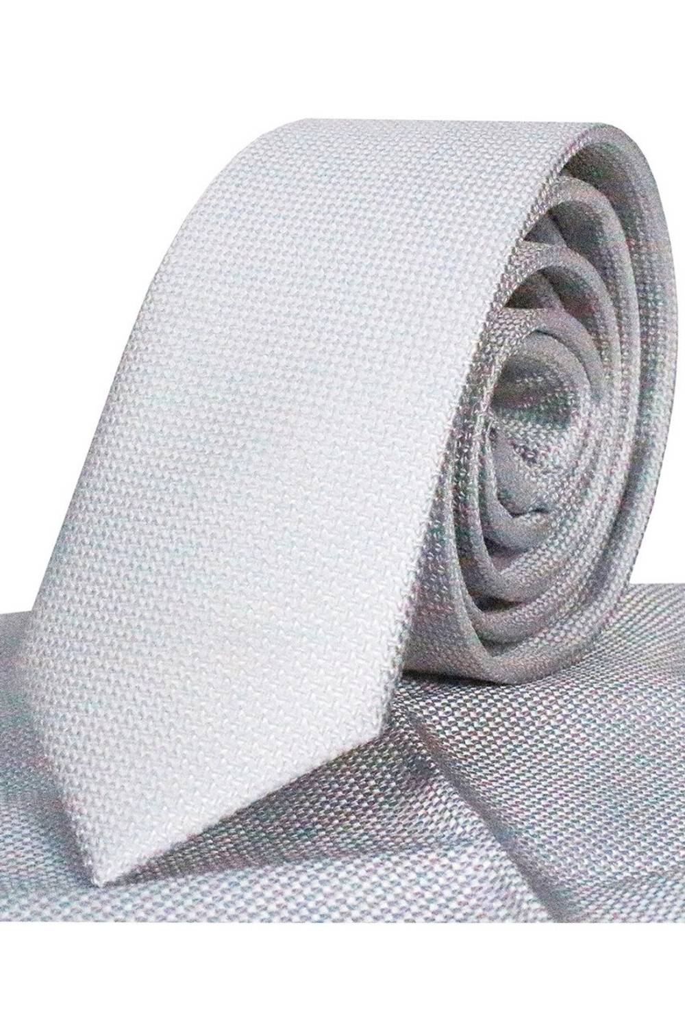 Erkek Gümüş Gri Armüllü Kuşgözü Desenli Dar Mendilli Kravat