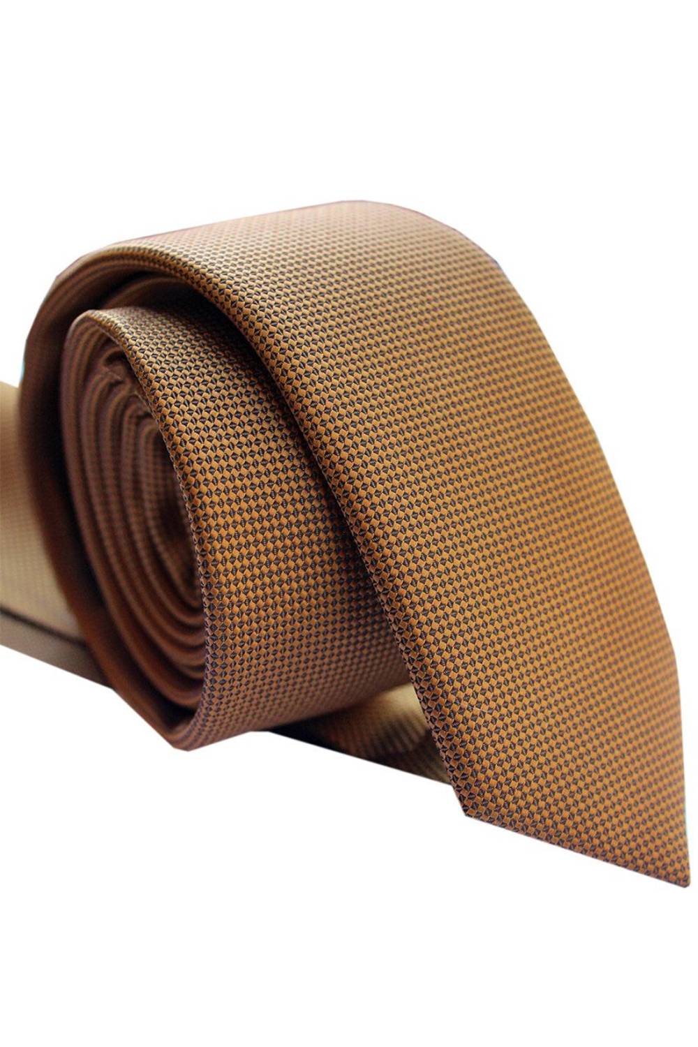 Мужской коричневый тонкий галстук с мини-узором "птичье око", 5.7 см x 135 см, в комплекте подарочная подставка для галстука