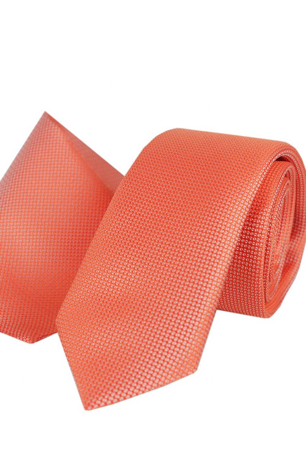 Erkek Oranj Renği Armüllü Kuşgözü Desenli Dar Mendilli Kravat