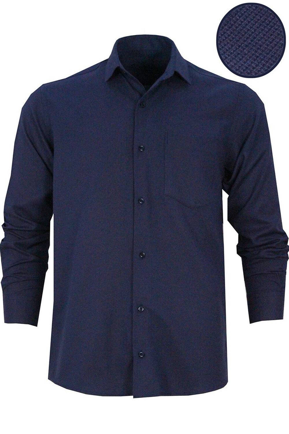 Erkek Lacivert Oxfort Düz Klasik Kesim Uzun Kollu Tek Cepli Gömlek