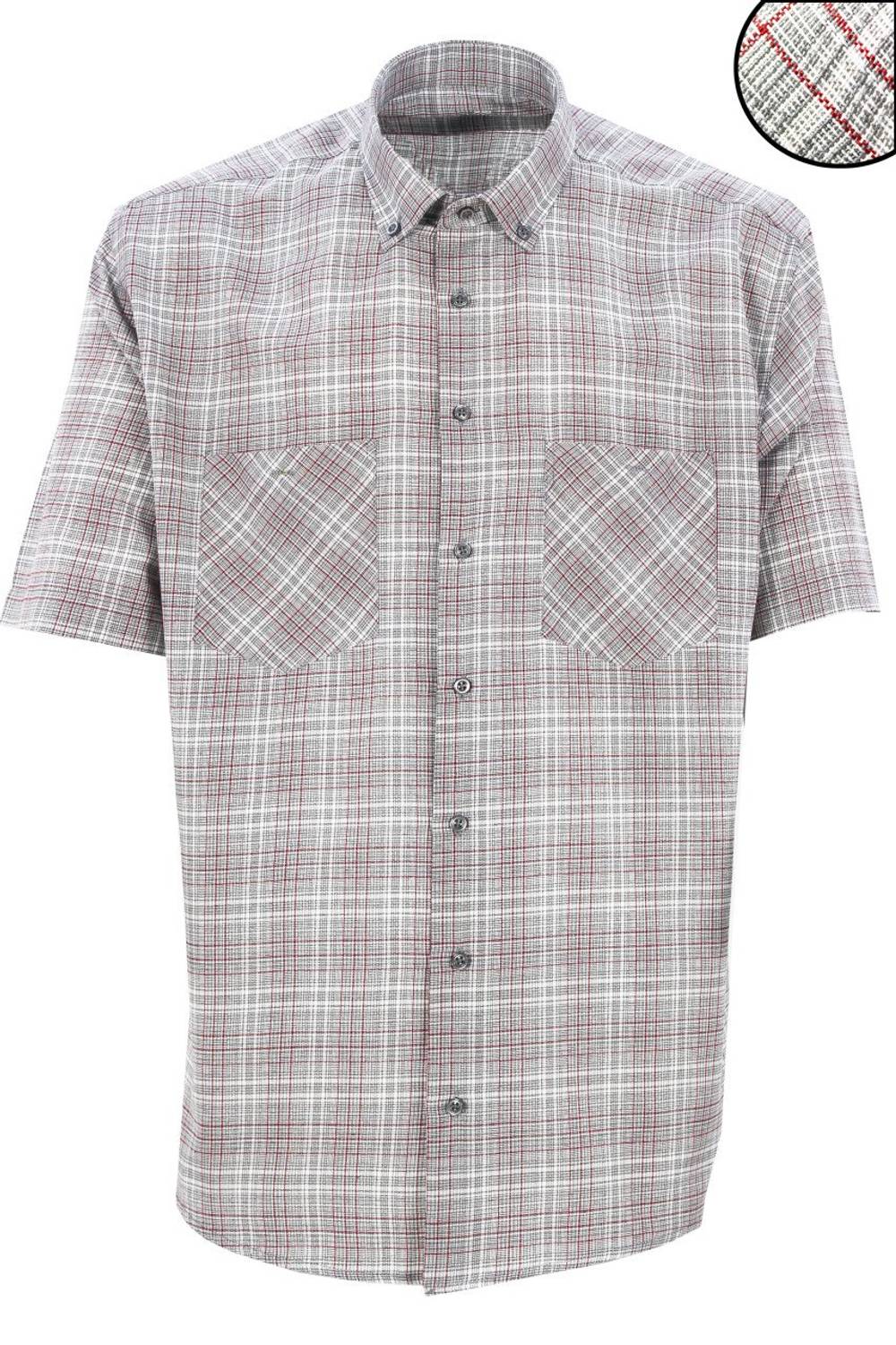 Erkek Gri Kısa Kollu Büyük Beden Keten Efektli Yaka Düğmeli Gömlek